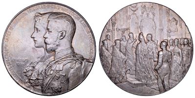 Russia, Medaglia in argento commemorativa del matrimonio di Nicola II e Alexandra Feodorovna, 189...