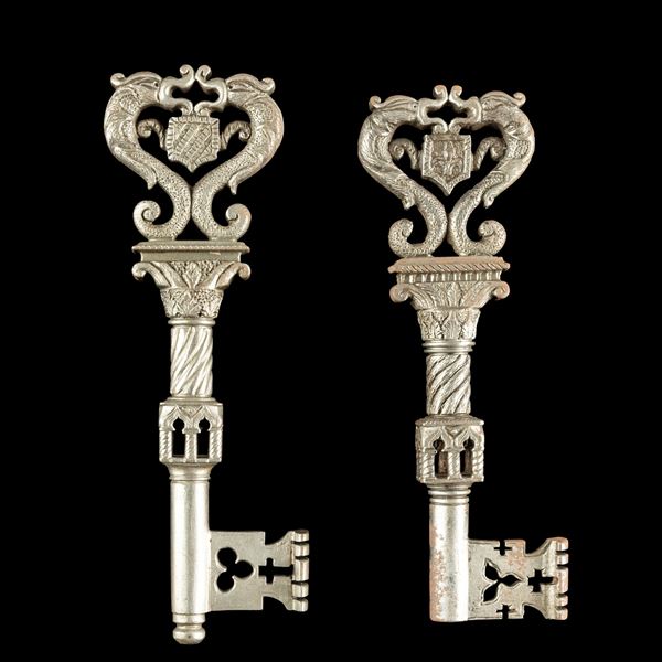 Due chiavi barocche spagnole in ferro forgiato 