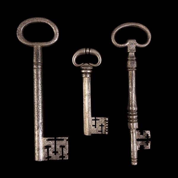 Tre chiavi in ferro forgiato. Francia e Italia settentrionale, XVIII secolo