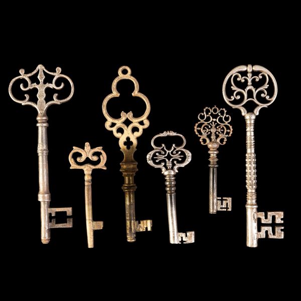 Insieme di sei chiavi in ferro e ottone. Inghilterra, XVIII secolo