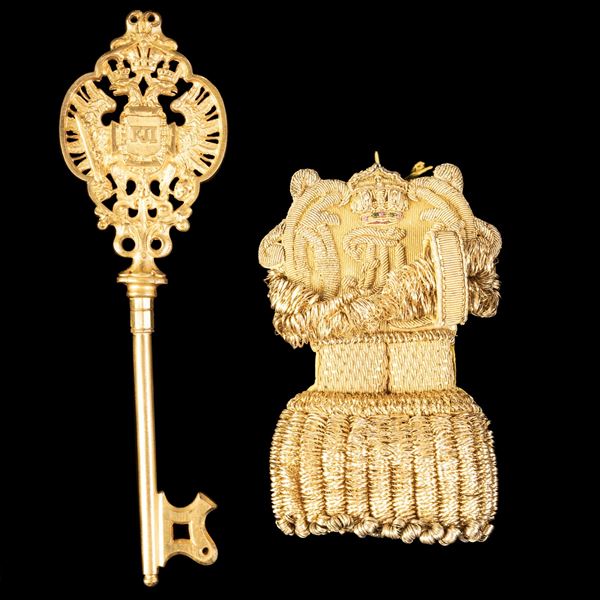 Chiave di rappresentanza in bronzo dorato di Francesco Giuseppe, imperatore d’Austria. Francia, XIX secolo