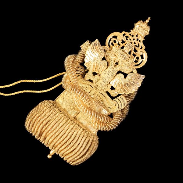 Chiave di rappresentanza in bronzo dorato di Maria Federica di Prussia, regina di Baviera. Francia, XIX secolo