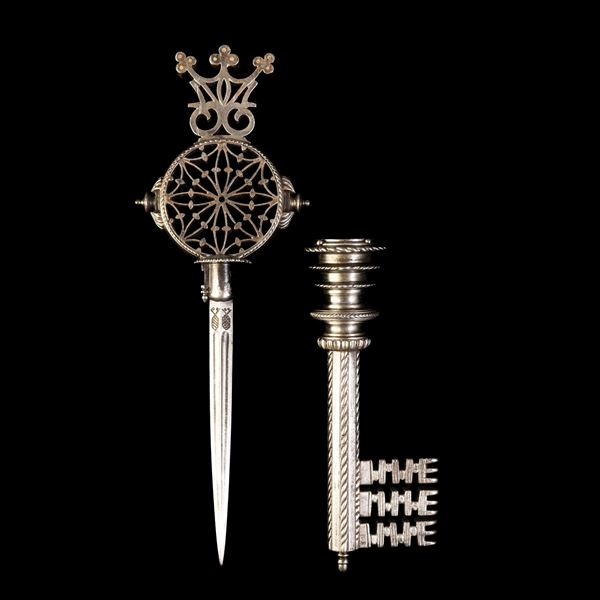 Eccezionale chiave rinascimentale in ferro forgiato con stiletto 