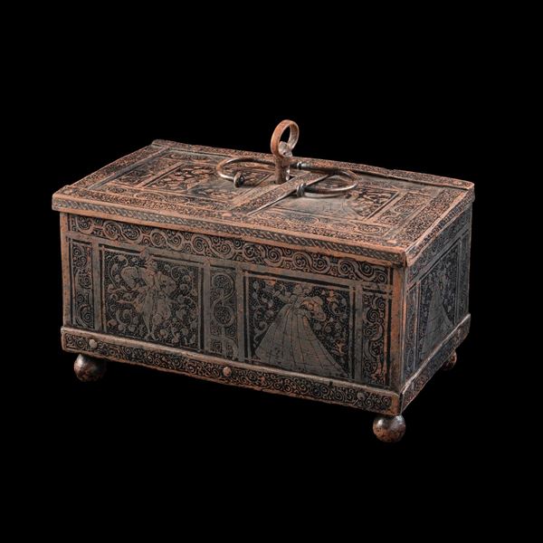 Cofanetto forziere in ferro inciso all'acido. Norimberga, fine XVI secolo