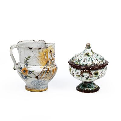Brocca, maiolica policroma a gran fuoco, Savona, XIX o inizio XX secolo