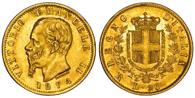 Vittorio Emanuele II di Savoia, 20 Lire 1874, Roma