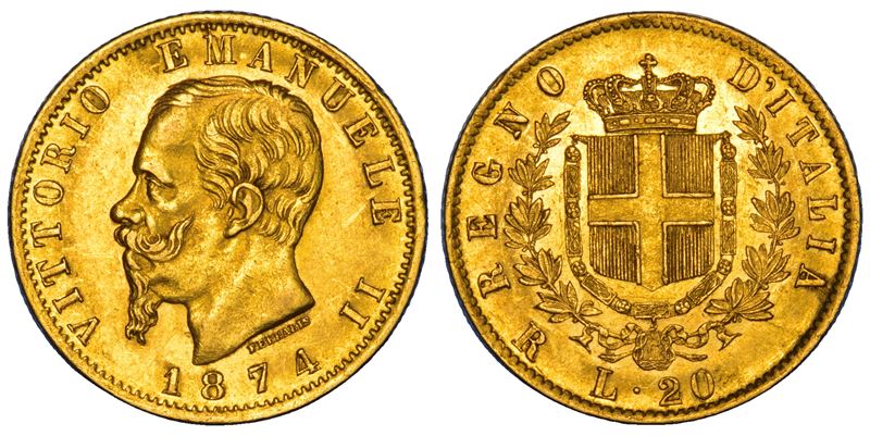 REGNO D'ITALIA. VITTORIO EMANUELE II DI SAVOIA, 1861-1878. 20 Lire 1874. Roma.  - Asta Numismatica - Cambi Casa d'Aste