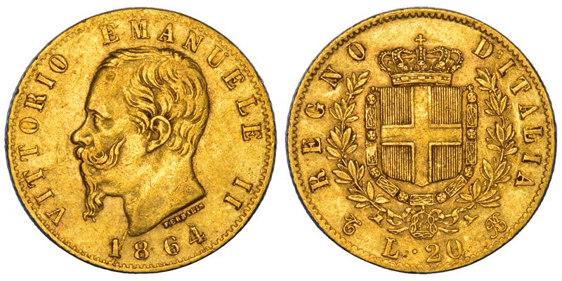 REGNO D'ITALIA. VITTORIO EMANUELE II DI SAVOIA, 1861-1878. 20 Lire 1864. Torino.  - Auction Numismatics - Cambi Casa d'Aste