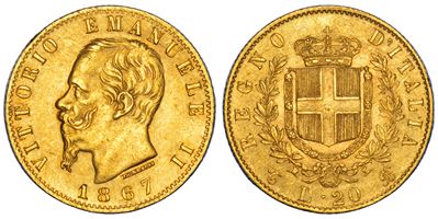 Regno d'Italia, Vittorio Emanuele II di Savoia, 20 Lire 1867, Torino