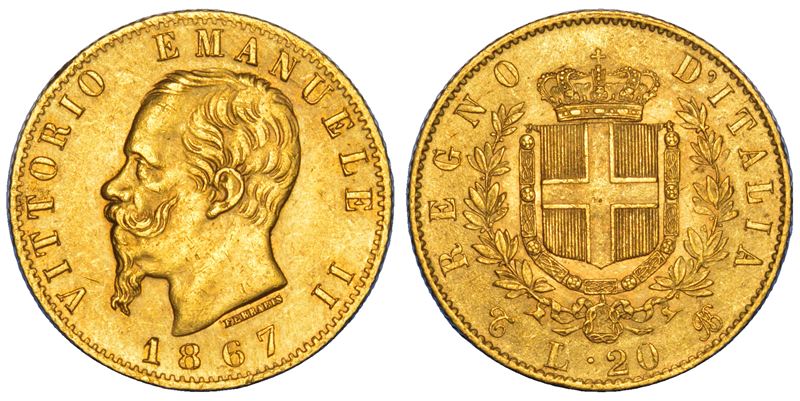 REGNO D'ITALIA. VITTORIO EMANUELE II DI SAVOIA, 1861-1878. 20 Lire 1867. Torino.  - Auction Numismatics - Cambi Casa d'Aste