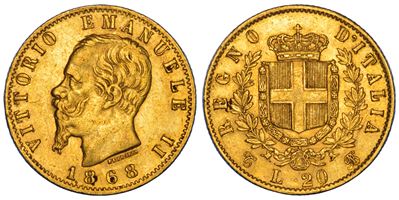 Regno d'Italia, Vittorio Emanuele II di Savoia, 20 Lire 1868, Torino