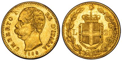 Umberto I di Savoia, Moneta da 20 Lire, 1888