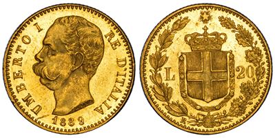 Umberto I di Savoia, 20 Lire 1889, oro
