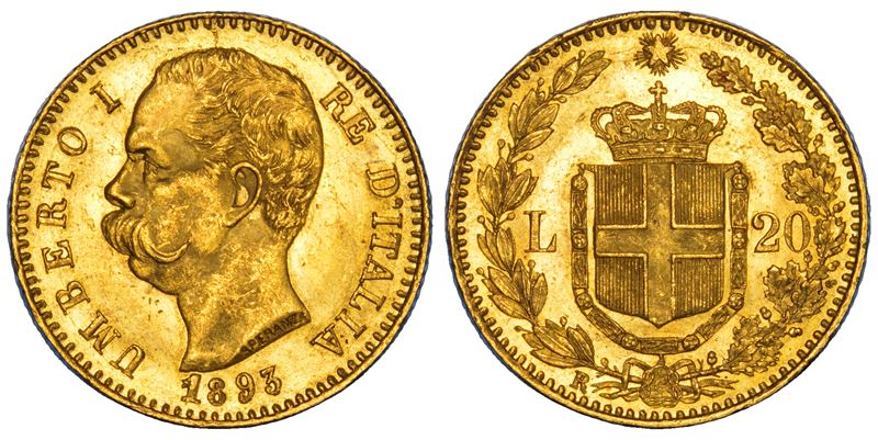 REGNO D'ITALIA. UMBERTO I DI SAVOIA, 1878-1900. 20 Lire 1893.  - Auction Numismatics - Cambi Casa d'Aste