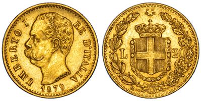 Regno d'Italia, Umberto I di Savoia, 20 Lire 1879, oro