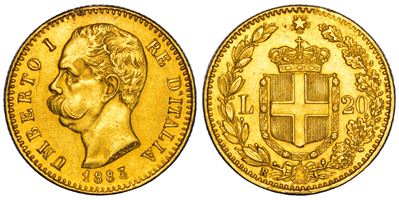 REGNO D'ITALIA, Umberto I di Savoia, 20 Lire 1883, oro