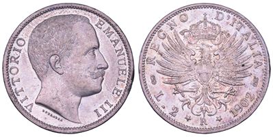 Regno d'Italia, Vittorio Emanuele III di Savoia, Moneta da 2 Lire, 1902, Argento