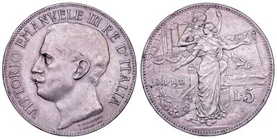 Vittorio Emanuele III di Savoia, 5 Lire 1911, Cinquantenario