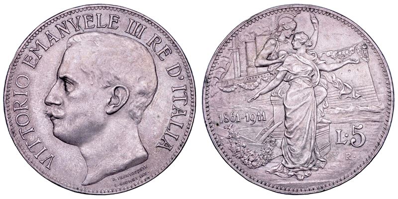 REGNO D'ITALIA. VITTORIO EMANUELE III DI SAVOIA, 1900-1946. 5 Lire 1911. Cinquantenario.  - Asta Numismatica - Cambi Casa d'Aste