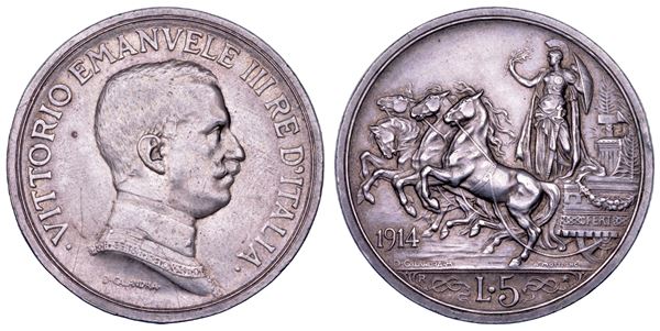 REGNO D'ITALIA. VITTORIO EMANUELE III DI SAVOIA, 1900-1946. 5 Lire 1914.