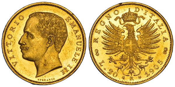 REGNO D'ITALIA. VITTORIO EMANUELE III DI SAVOIA, 1900-1946. 20 Lire 1905.
