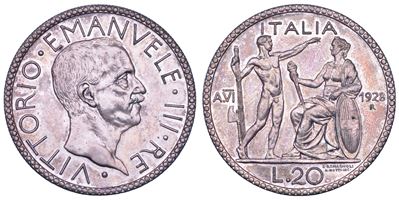 Regno d'Italia, Vittorio Emanuele III di Savoia, 20 Lire 1928/A, argento
