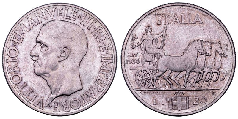 REGNO D'ITALIA. VITTORIO EMANUELE III DI SAVOIA, 1900-1946. 20 Lire 1936/A. XIV.  - Asta Numismatica - Cambi Casa d'Aste