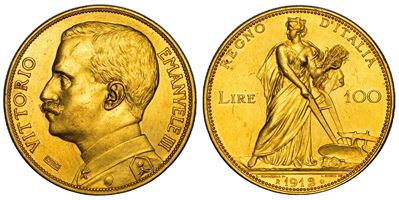 VITTORIO EMANUELE III DI SAVOIA, 100 Lire 1912, oro