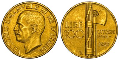 Regno d'Italia, Vittorio Emanuele III di Savoia, 100 Lire 1923, Oro