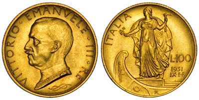 Regno d'Italia, Vittorio Emanuele III di Savoia, 100 Lire 1931/A, oro