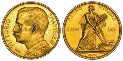 VITTORIO EMANUELE III DI SAVOIA, 50 Lire 1912, Oro