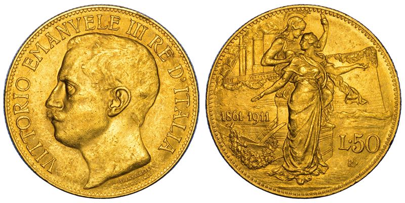 REGNO D'ITALIA. VITTORIO EMANUELE III DI SAVOIA, 1900-1946. 50 Lire 1911. Cinquantenario.  - Auction Numismatics - Cambi Casa d'Aste