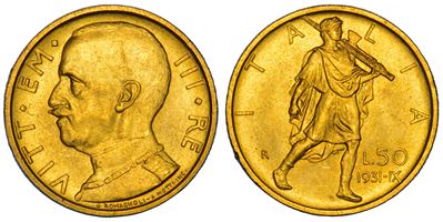 Regno d'Italia, Vittorio Emanuele III di Savoia, 50 lire 1931/A, oro