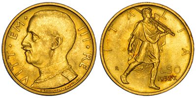 VITTORIO EMANUELE III DI SAVOIA, 50 Lire 1932/A, oro