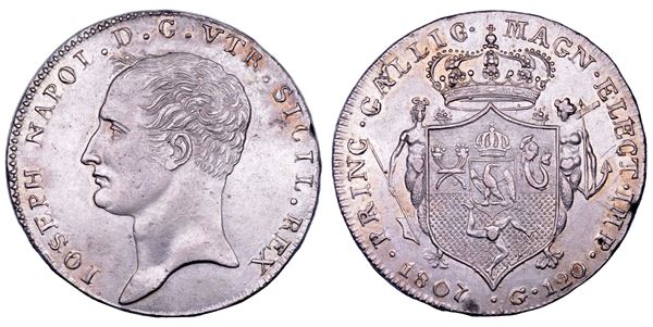 NAPOLI. GIUSEPPE NAPOLEONE, 1806-1808. Piastra da 120 Grana 1807.