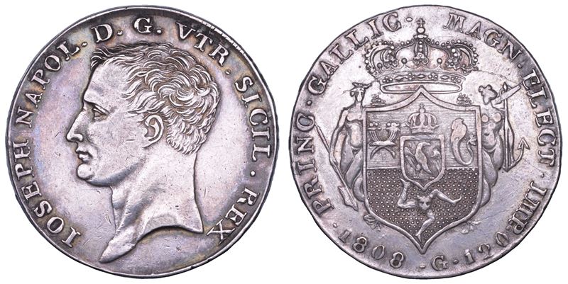 NAPOLI. GIUSEPPE NAPOLEONE, 1806-1808. Piastra da 120 Grana 1808.  - Asta Numismatica - Cambi Casa d'Aste