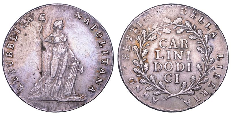 NAPOLI. REPUBBLICA NAPOLETANA 1799. Piastra da 12 Carlini 1799/A. VII.  - Auction Numismatics - Cambi Casa d'Aste