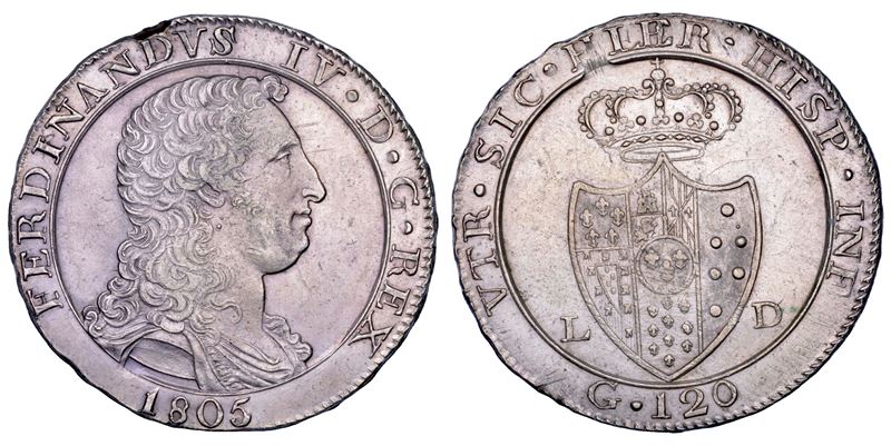 NAPOLI. FERDINANDO IV DI BORBONE, 1759-1816. Piastra da 120 Grana 1805.  - Asta Numismatica - Cambi Casa d'Aste