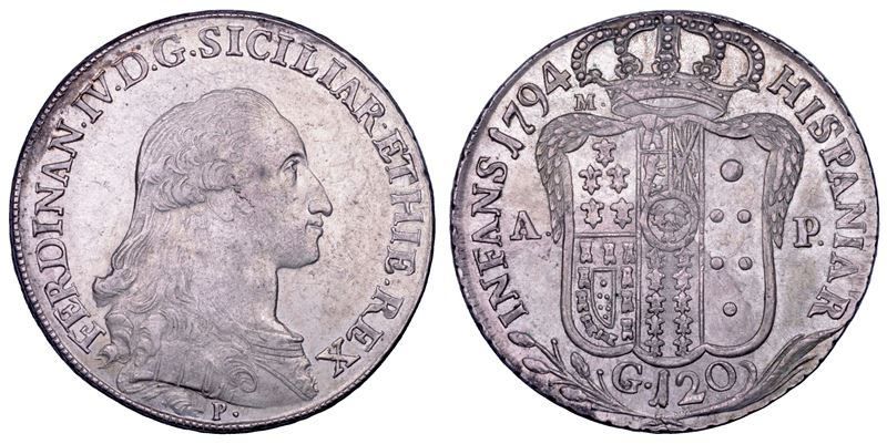 NAPOLI. FERDINANDO IV DI BORBONE, 1759-1816. Piastra da 120 Grana 1794.  - Asta Numismatica - Cambi Casa d'Aste