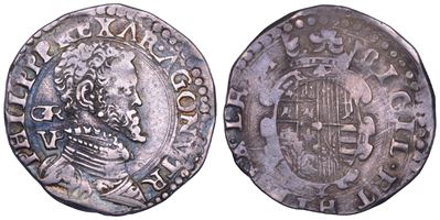 Filippo II d'Austria, Tarì di Napoli, 1554-1598, argento, diam. mm. 26,95
