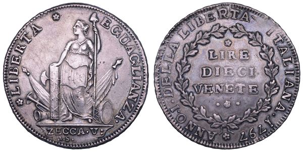 VENEZIA. GOVERNO PROVVISORIO O MUNICIPALITA’ PROVVISORIA, 1797-1798. 10 Lire 1797 (I tipo).