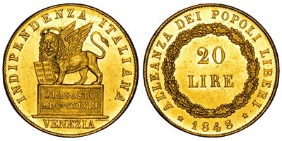 Governo Provvisorio di Venezia, 20 Lire 1848, oro