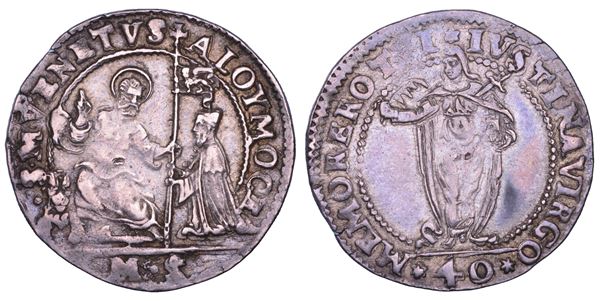 VENEZIA ALVISE I MOCENIGO, 1570-1577. 40 Soldi con S. Giustina. Sigle MC.