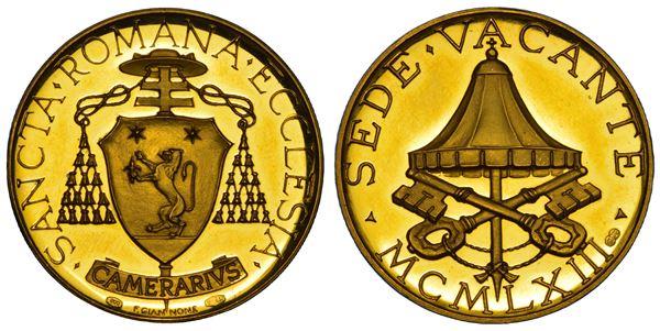 VATICANO. SEDE VACANTE, 1963. Medaglia in oro 1963. Cardinale Camerlengo Benedetto Aloisi-Masella.