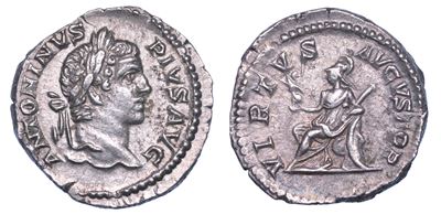 Caracalla, Denario romano (Roma), 206-210 d.C., argento