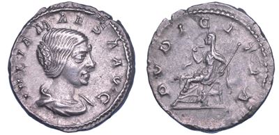 Giulia Mesa, Denario romano (R/ La Pudicitia seduta) +226