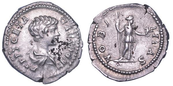 SHIPPING ONLY IN ITALY. GETA (Cesare), 198-209. Denario, anni 200-202. Roma.