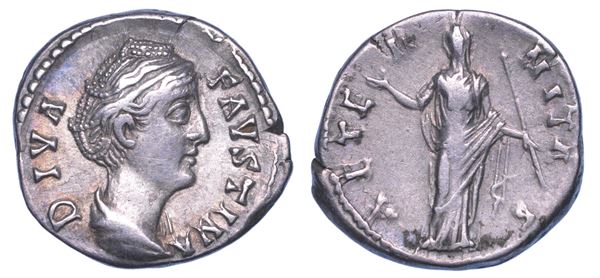 SHIPPING ONLY IN ITALY. FAUSTINA I (moglie di Antonino Pio), + 140/141. Denario. Consacrazione.