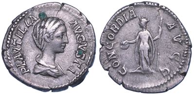 Plautilla (moglie di Caracalla), Denario (202-205) con Concordia