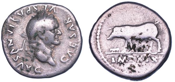 SHIPPING ONLY IN ITALY. VESPASIANO, 69-79. Denario, 77-78. Roma.